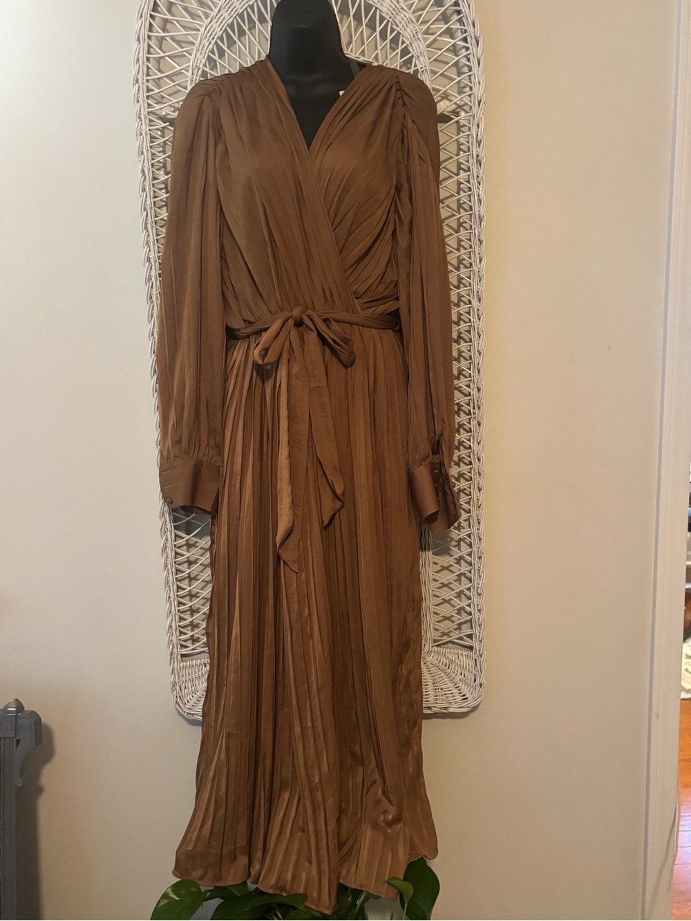 Dress Forum Brown Pleated Wrap Maxi Dress
